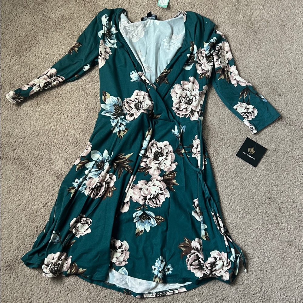 Floral Long Sleeve Dress - Teal